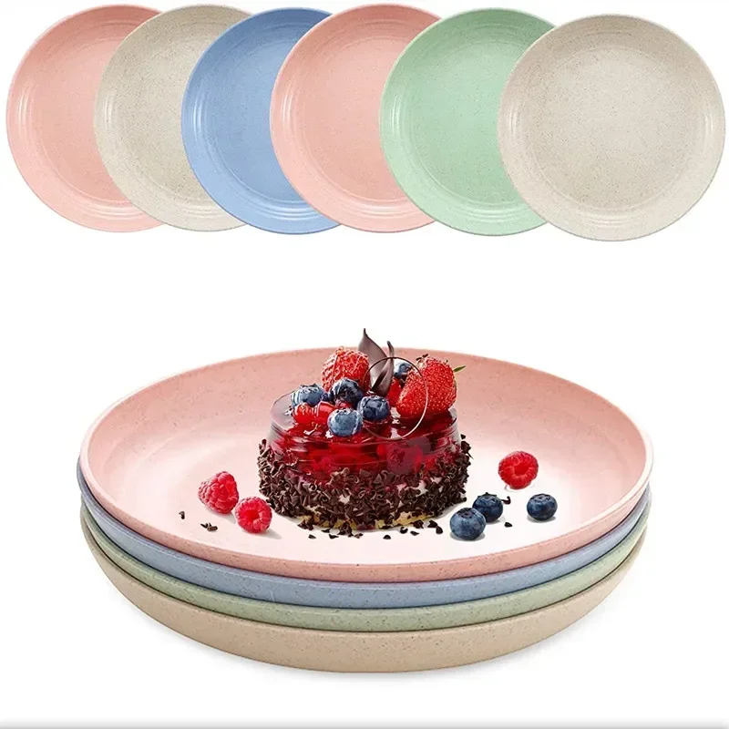 6pcs Pack 15/20/25cm Straw Wheat Deep Dinner Microwave Plates and Dishwasher Lightweight Safe Unbreakable Sturdy Dishes Dinner