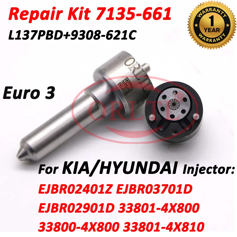 

7135-661 Diesel Injector Repair Kits Set Nozzle L137PBD Control Valve 9308-621C For HYUNDAI And KIA 33801-4X800 33801-4X810