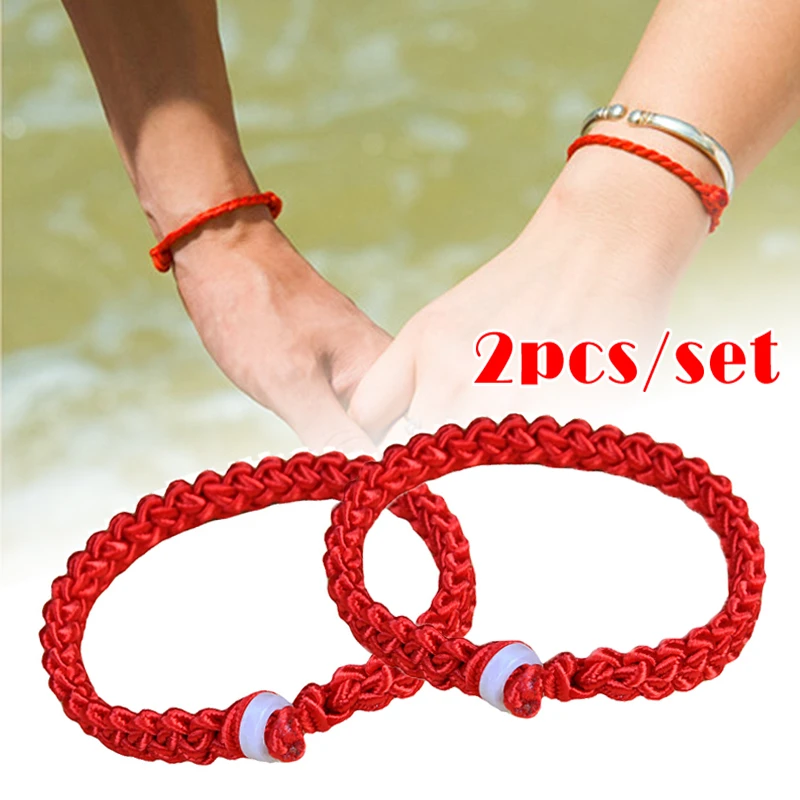 2 pulseras rojas hechas a para y mujer, brazaletes de cuerda de la suerte de protección, 7 cuerdas Rojas ajustables, joyería de la para pareja| | - AliExpress