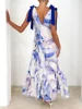 Elegant Floral Print Sleeveless V Neck Maxi Dress with Open Back and Spaghetti Straps for Women s Summer Fashion 1