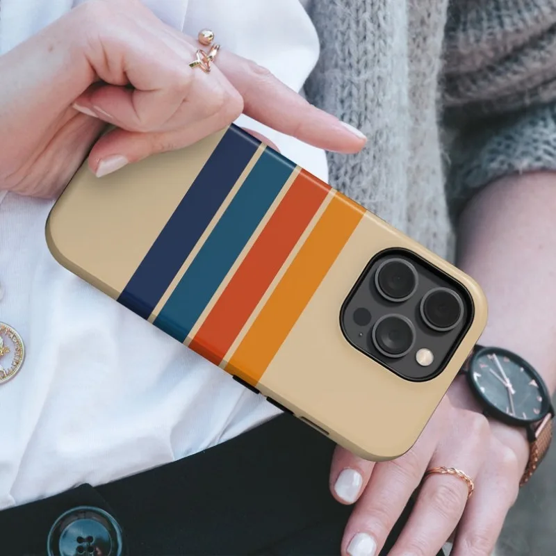 Retro Stripes Shockproof Magnetic Phone Case with Hard Acrylic Cover