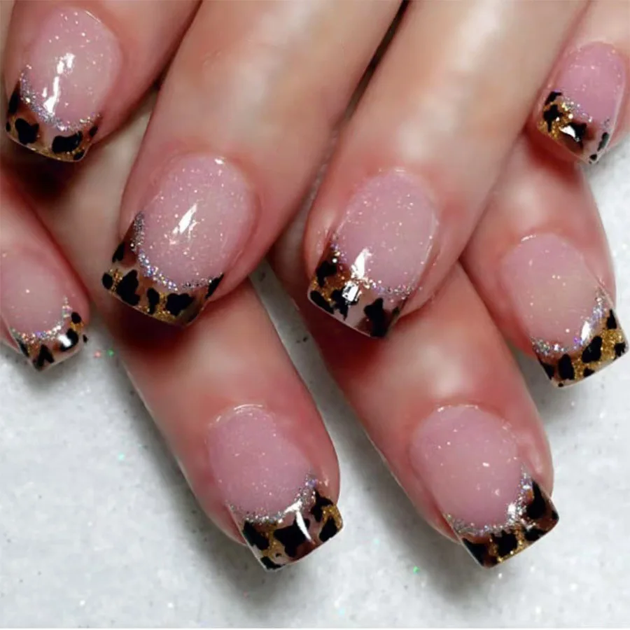Sparkling Silver French Glitter Press-On Nails - 24-Piece Set
