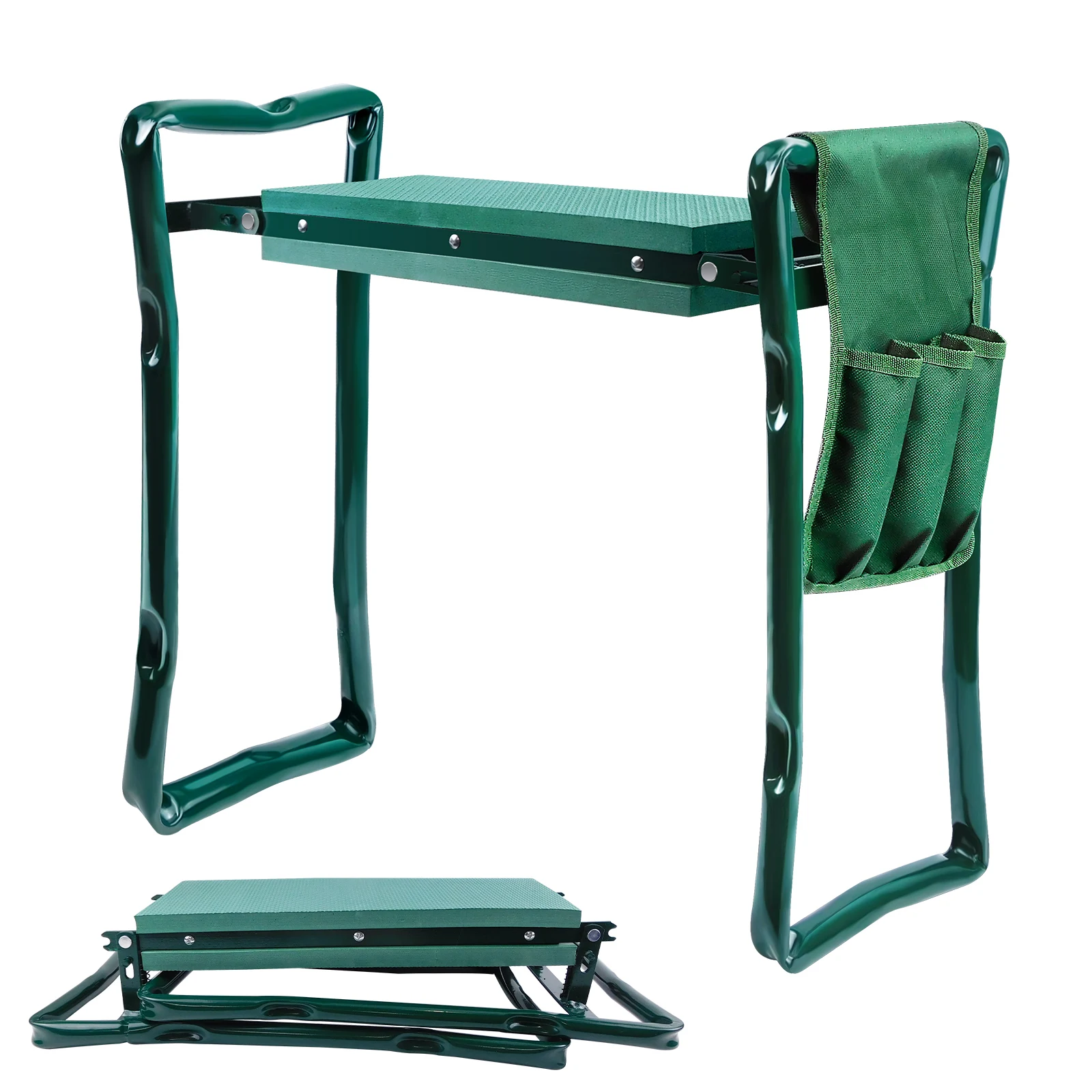 Garten-Kniesitz und -Hocker 2-in-1, faltbar, mit EVA-Polster und 3-Taschen-Tasche – Detail 1