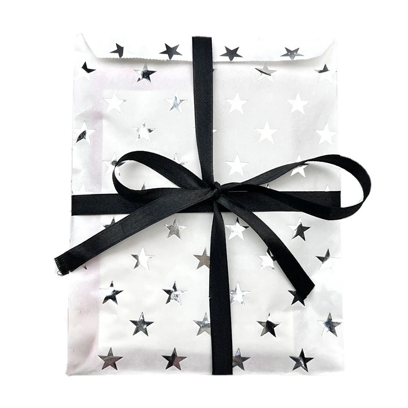 Organza Gift Bags Party Gift Bags 10Pcs Card Out Kraft Paper Packaging Bag Simple Silver High-End Star Hot Stamping Paper Bag Gift Packaging