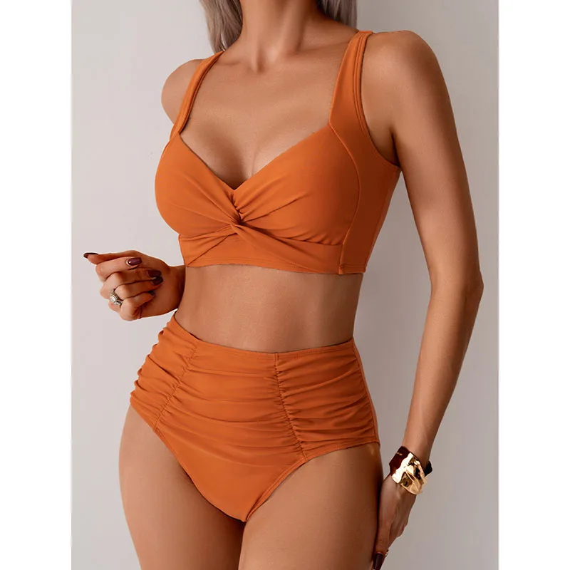 High Waist Sexy Bikini Set Biquini Swimwear Women Two Pieces Swimsuit  Beachwear V-Neck Bathing Suits Female