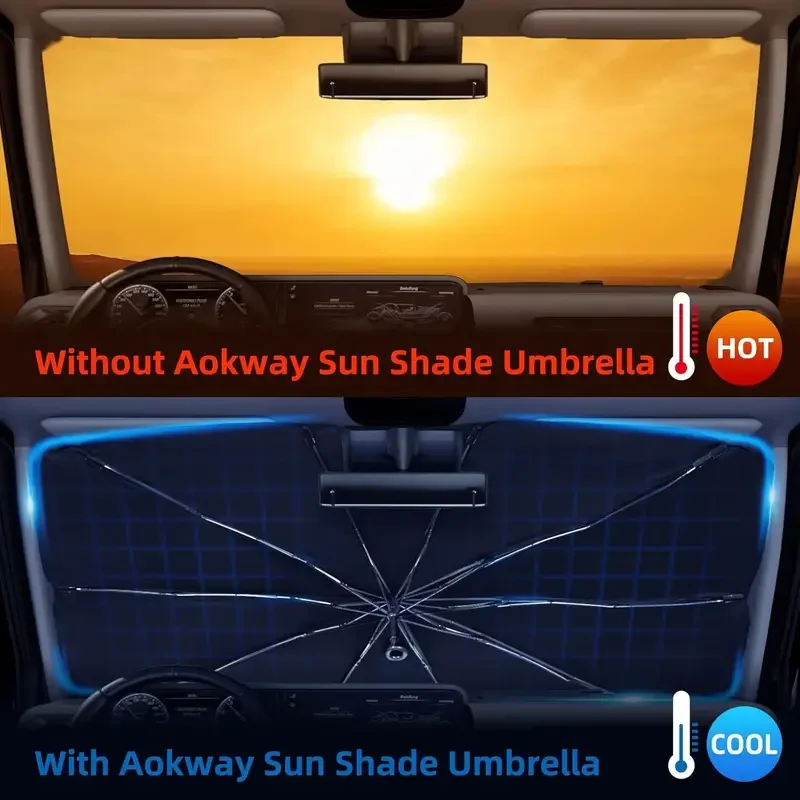 Windshield Sun Shade Umbrella, Foldable Car Sunshade with UV Blocking - Protect Car from Sun Rays & Heat Damage Keep Cool 3