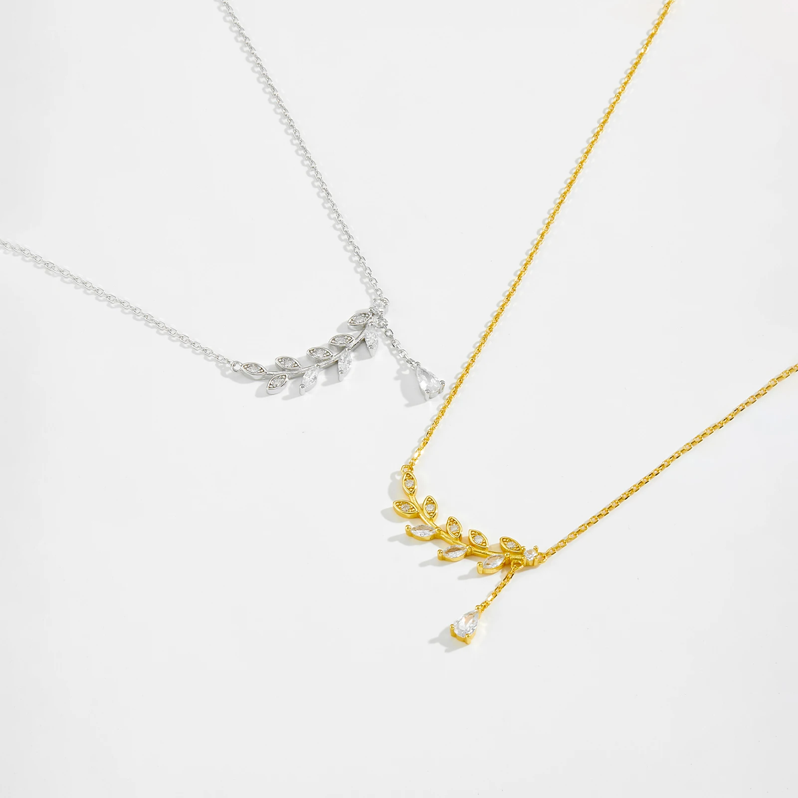 ANDYWEN 925 Sterling Silver Gold Leafs Zircon CZ Pendant Necklace Long Chain Women Drop Fine Jewelry 2023 Crystal Luxury Jewelry 4