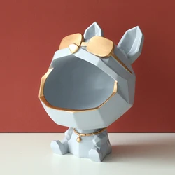 Resin Dog Sculpture with Storage Compartment - Decorative Big Mouth Animal Statue and Stylish Key Holder Gift (Gray)