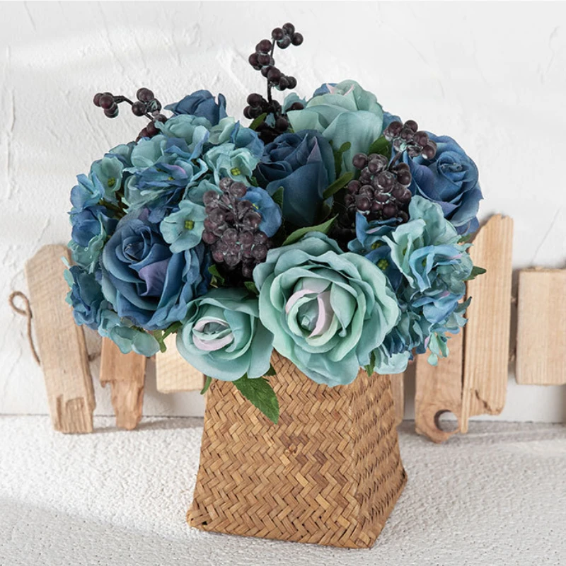 

Artificial flower Silk Rose Bridal Wedding Bouquets Blue Flowers Artificial Rose Bride Bridesmaid Flowers For Wedding Decoration