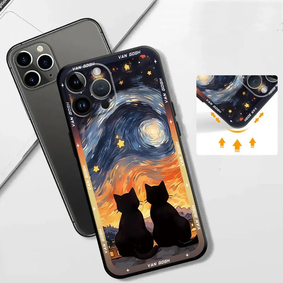 Van Gogh Art Black Soft Cover Phone Case Shell Bumper