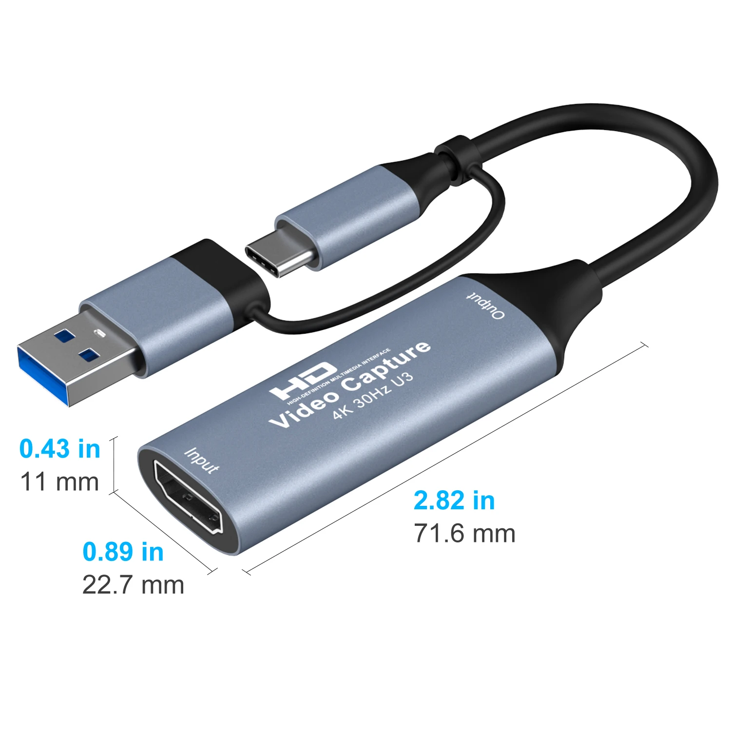 2 in 1 USB 3.0 Video Capture Card 4K HDMI-compatible to USB 2.0 Type-C Game Grabber Record For Switch Xbox PS5/4 Live Broadcast