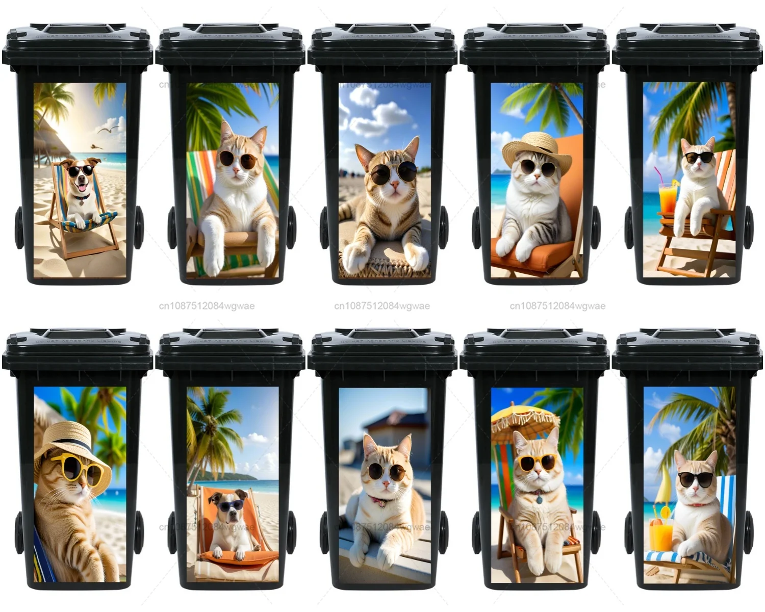 Vacationing Kittens and Puppies,trash can stickers, wall paintings, PVC waterproof stickers, home stickers wheelie bin stickers