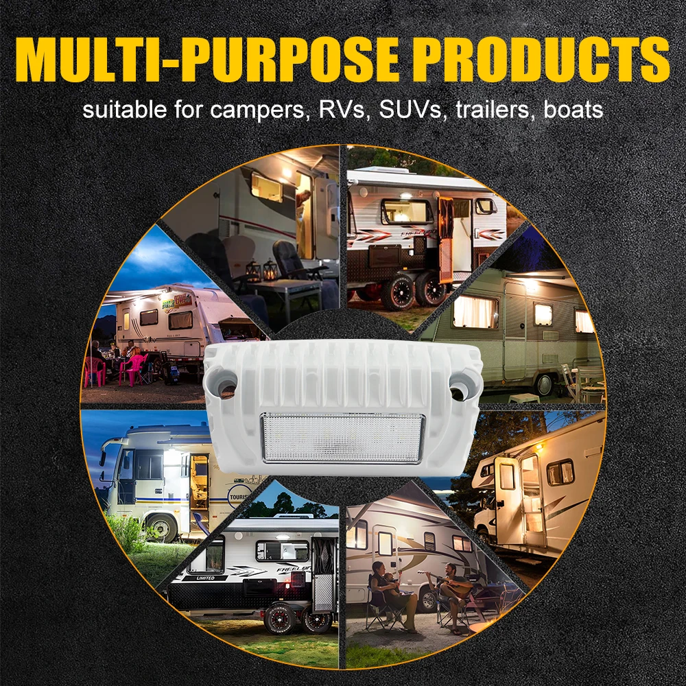 15W RVs Exterior Porch lights 6000K Campers Outdoor Lighting Lamps Vehicle Porch Exterior Lights for Caravans Touring Cars Boats