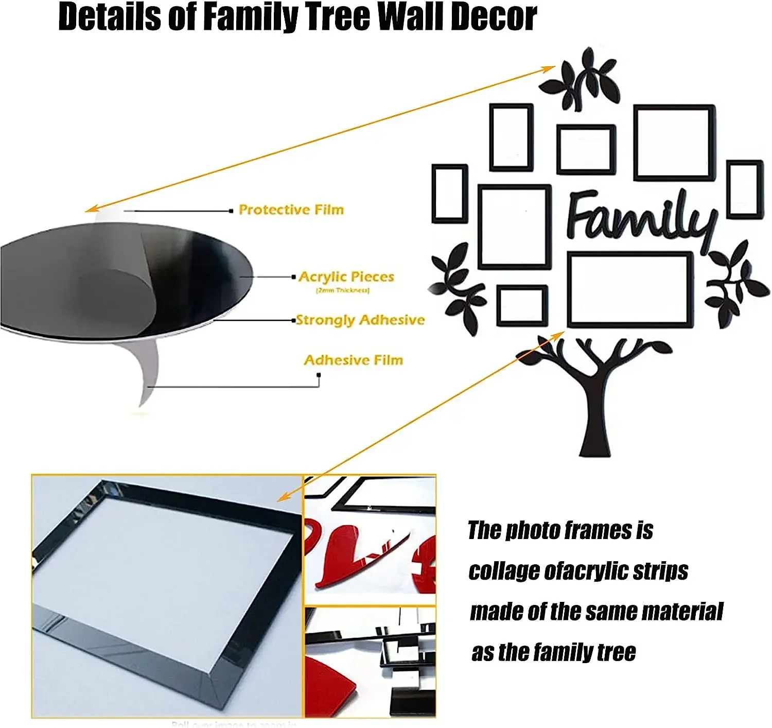 3D Acrylic Family Photo Tree Wall Stickers For Living Room DIY Photo Frame Tree