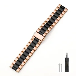 Premium Stainless Steel Metal Strap Bracelet - 22mm Adjustable Watch Band in Silver for Samsung Gear S3 (Rose gold black)