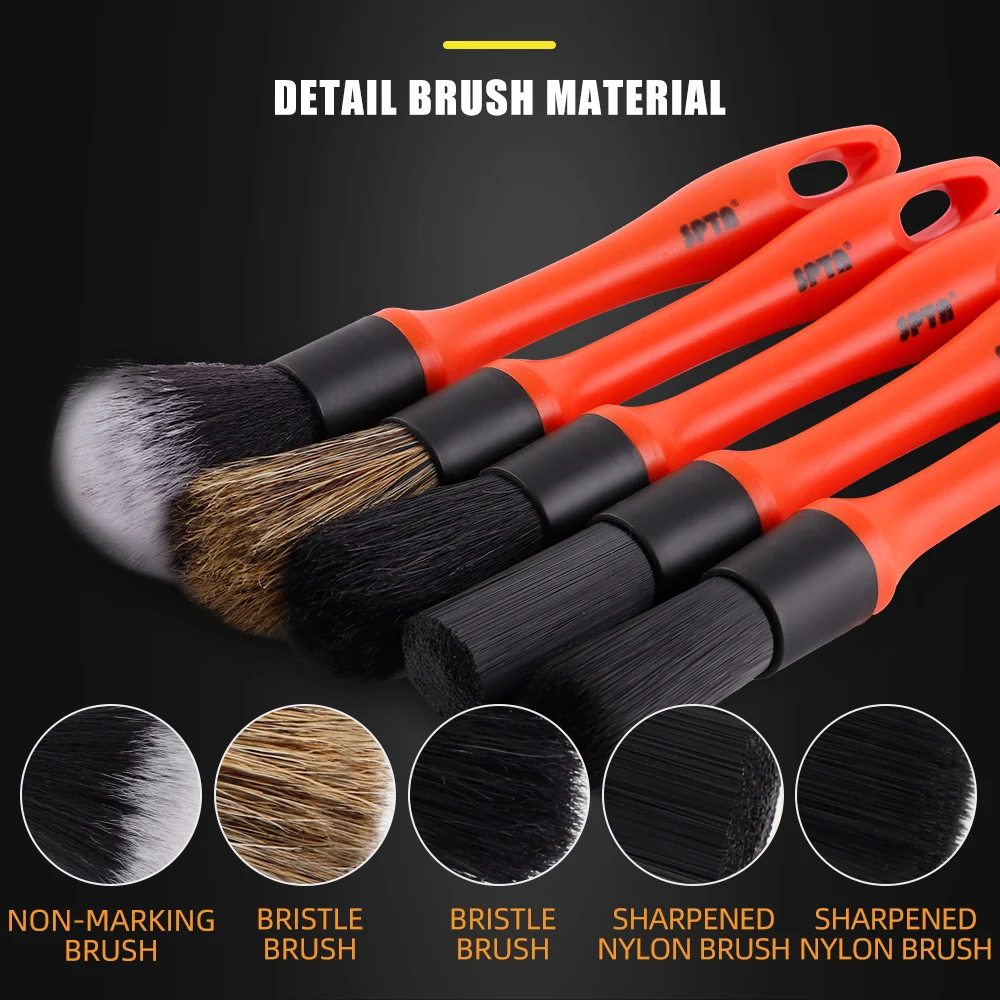 Master Detailing Brush Set – 5pcs Different Size Natural Boar Hair Brush, 3pcs Wire Brush, Air Conditioner Brush & Microfiber Towel for Cleaning
