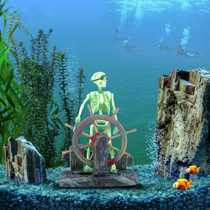 Aquarium Decor Pirate Captain Skeleton Small Fish Tanks Betta Accessories for Freshwater and Saltwater aquarium accessories