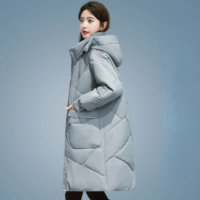 2024 New Women Down Jacket Winter Coat Female Mid Length Version Parkas Loose Thick Warm Outwear Hooded Leisure Time Overcoat