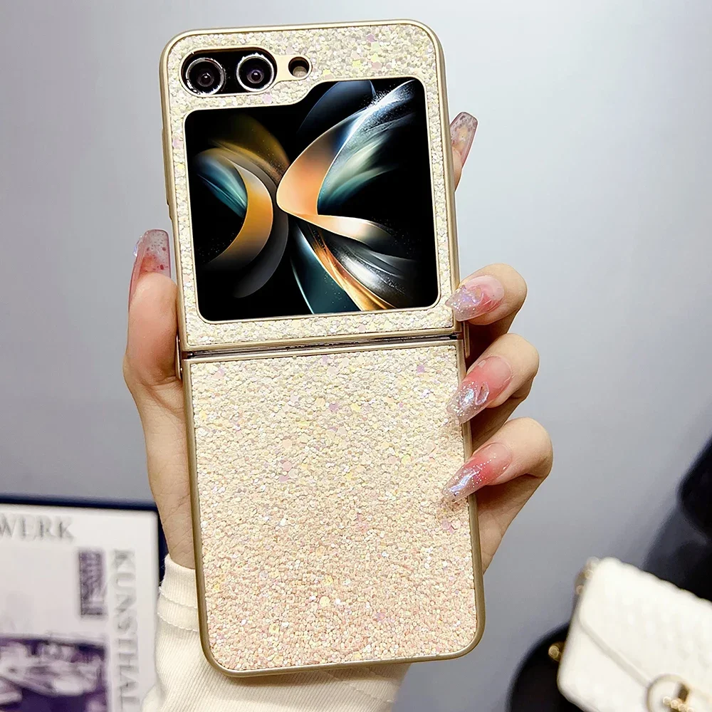 

Gradient Glitter Sequins Trim Phone Case For Samsung Galaxy Z Flip 5 4 3 5G Soft TPU Frame Shockproof Cover