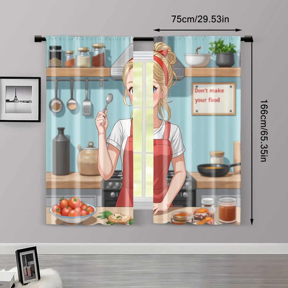 2pcs, Curtains Roller Blinds Don't make your food Durable Polyester (without rod) Thermal Insulation, and Room Darkening 3