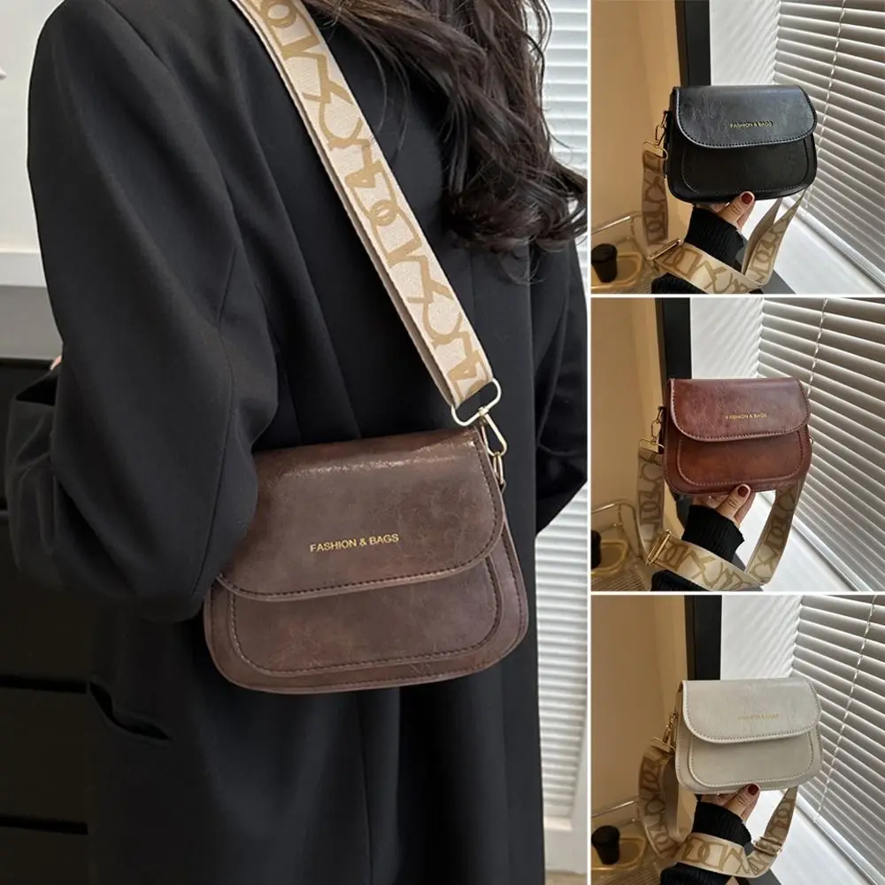 Urban Split-Joint Solid Color PU Shoulder Bag Saddle Bag