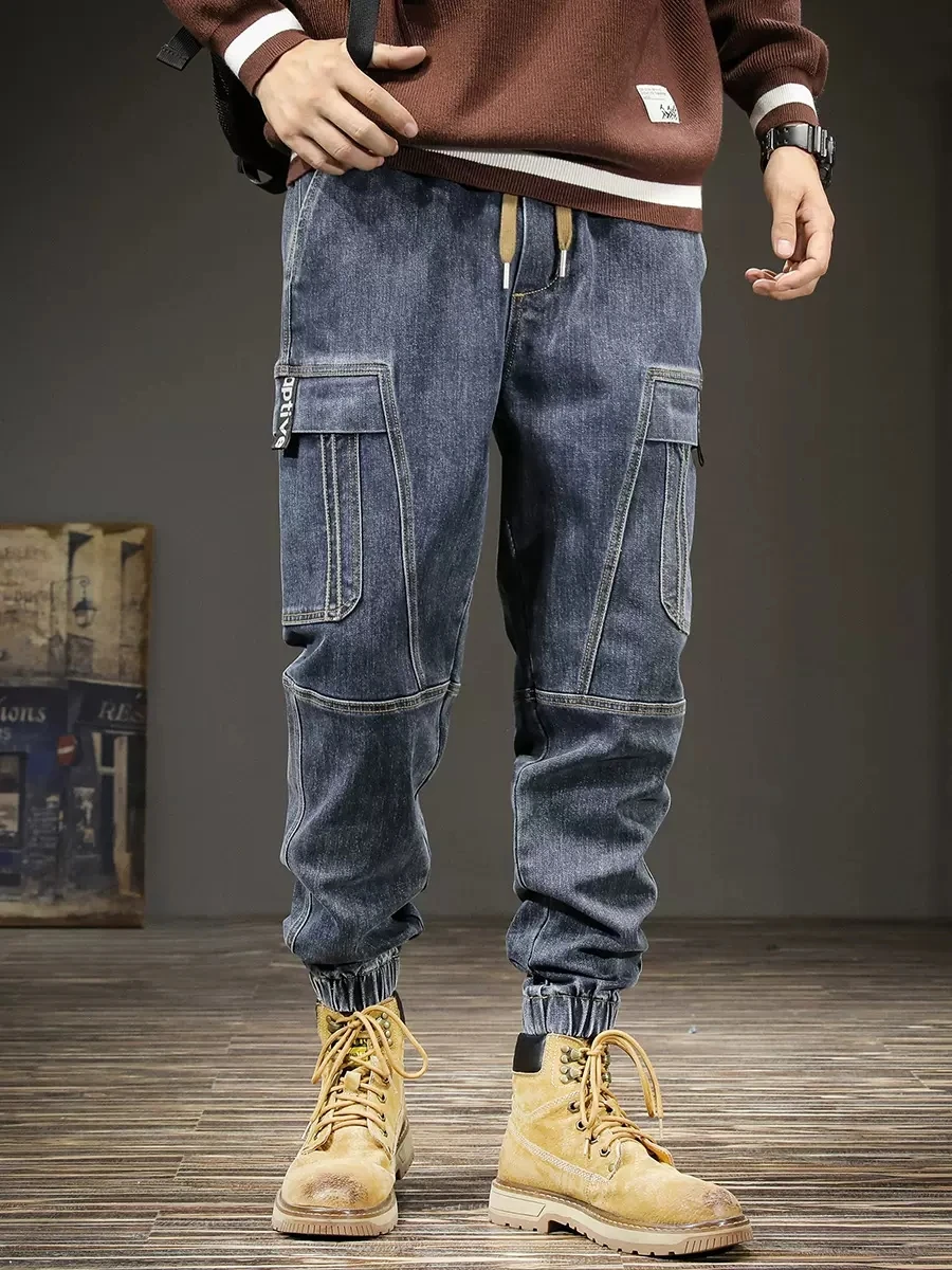 Streetwear Fashion Men Jeans Loose Fit Big Pocket Stretch Casual Denim Cargo Pants Hombre Hip Hop Joggers Men Wide Leg Trousers