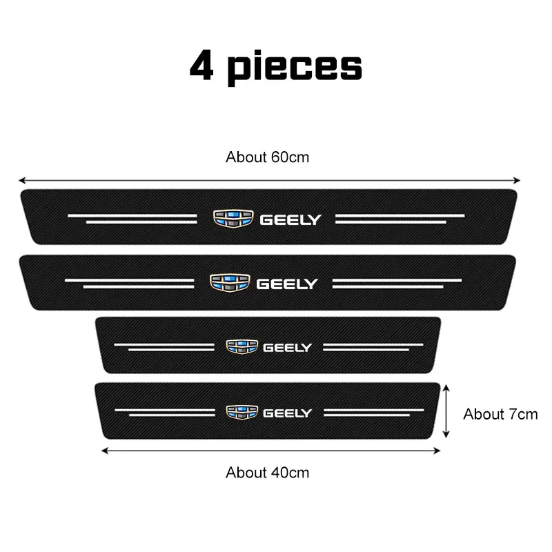 Geely Coolray Atlas Tugella Emgrand EC7 X7 Boyue 부품 MK GX3 GC9 CK 4Pcs 탄소 섬유 자동차 도어 씰 스티커 용 임계 값 필름