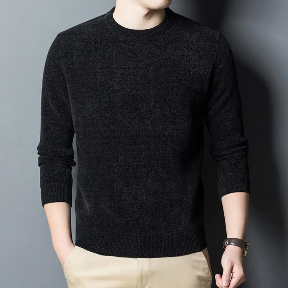 

Comfortable Autumn Sweater for Men Thick Knitted Men's Sweater Round Neck Long Sleeves Casual Pullover for Home Office