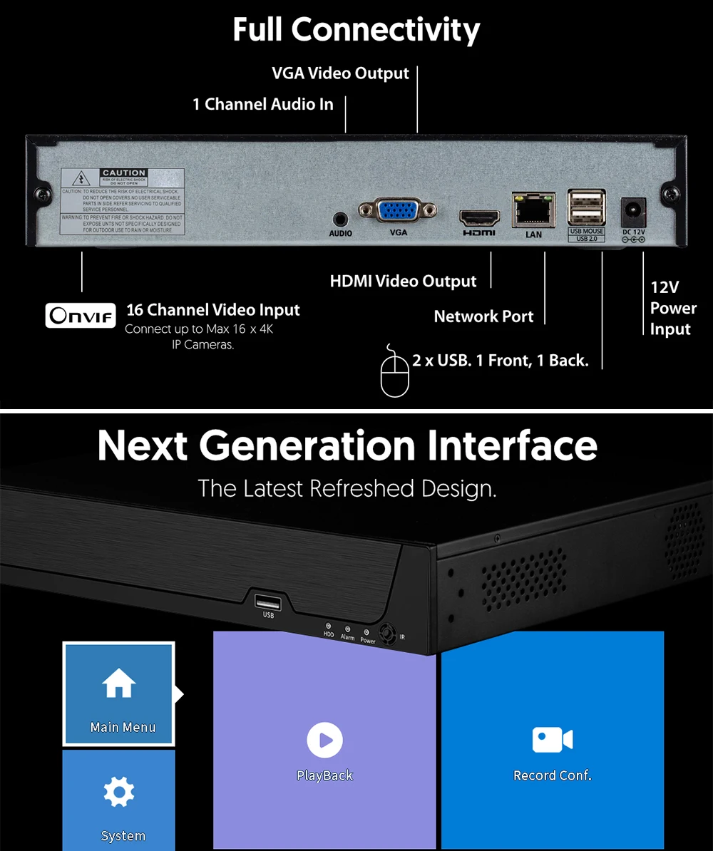 Network Video Recorder 4K 16CH H.265 Onvif For IP Camera (1080P/3MP/4MP/5MP/8MP) XMeye NVR Face Detect P2P Cloud CCTV Record
