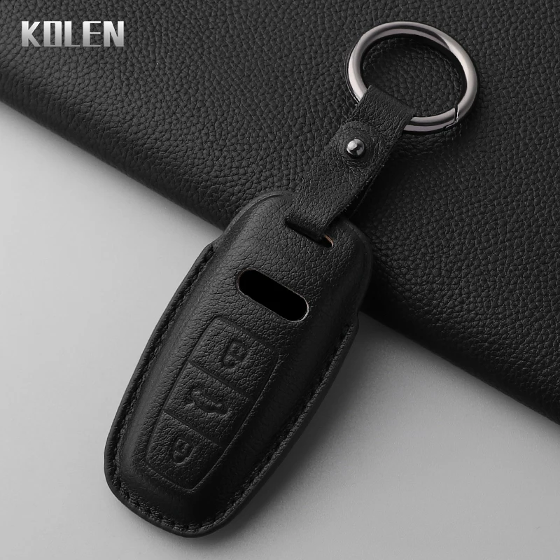 Premium Dermis Leather Car Key Case Cover - Luxurious Protective Keychain Accessory