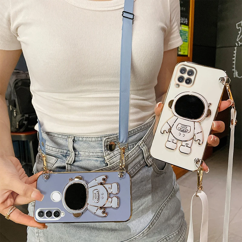 Astronaut Crossbody Lanyard Phone Holder Case with Stand and Back Cover