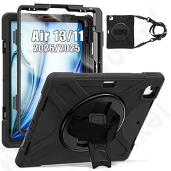 Heavy Duty Rotating Shockproof Tablet Case with Stand & Hand/Shoulder Strap - Black for iPad Air 11 2026 M4 (Black)