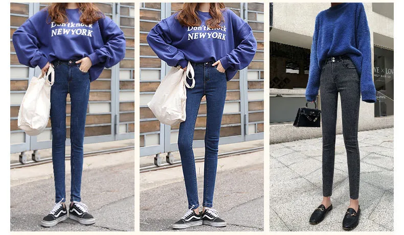 Female Denim Tight Pencil Pants Womens Skinny Jeans Slim Pants High Waisted Stretch Denim Jeans Blue Retro Washed Trousers 029 slim fit
