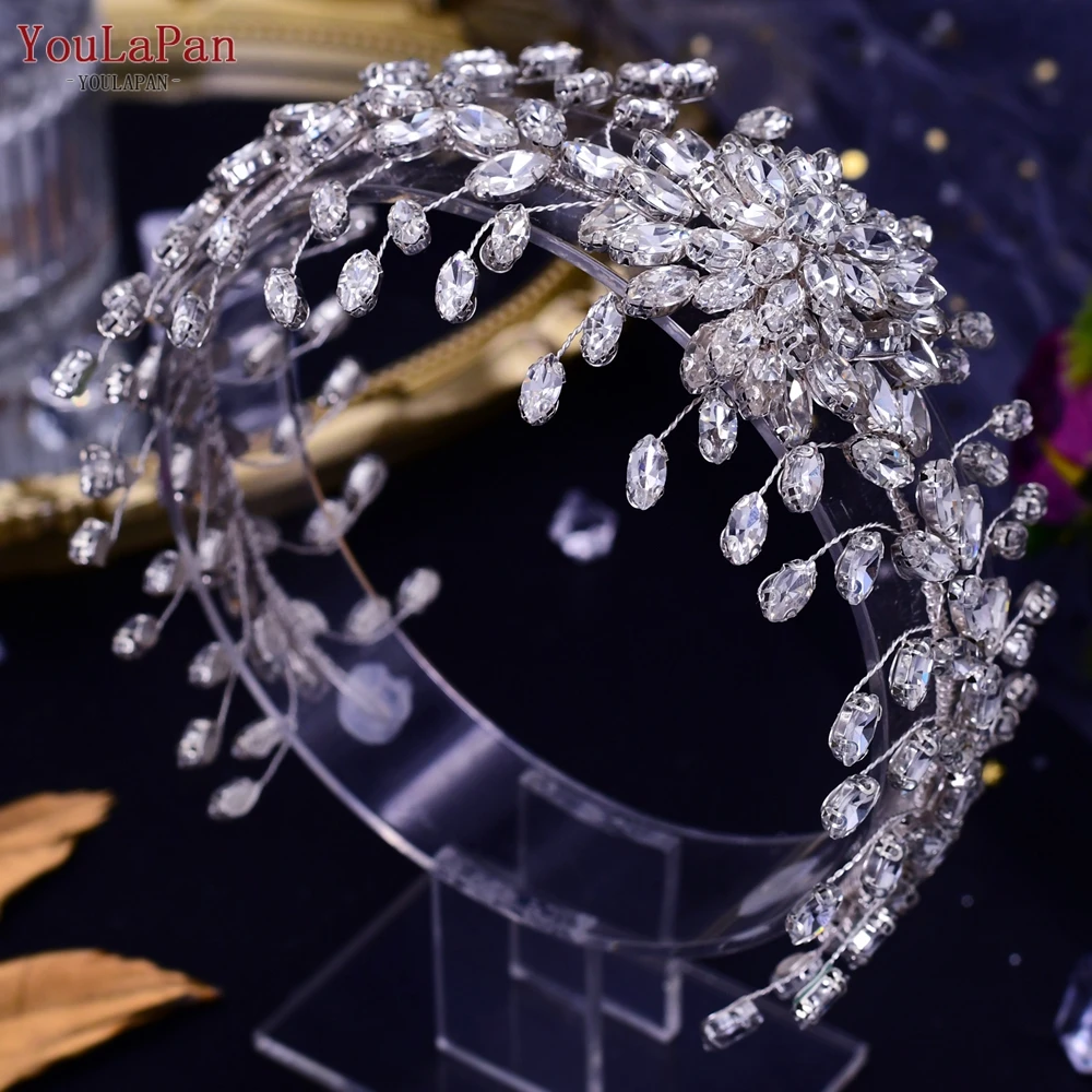 YouLaPan HP417 Flower Wedding Tiara and Crown Bridal Headband Woman Headwear Hair Accessories Silver Rhinestone Bride Headdress youlapan hp391 rhinestone bridal tiara crown alloy leaf headbands hair piece bridal headwear wedding hair jewelry accessories