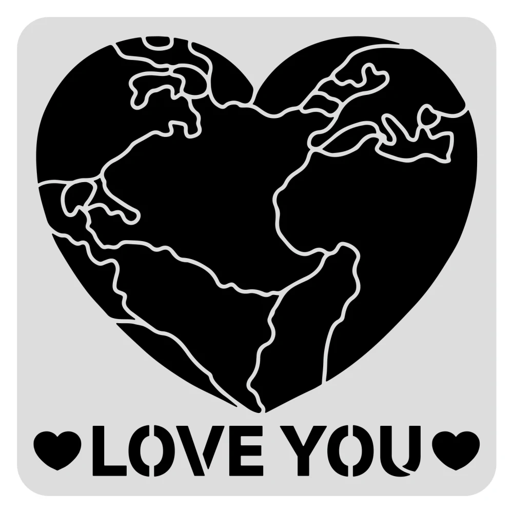 Heart Stencil for Painting Square World Map Stencils Reusable Paint
