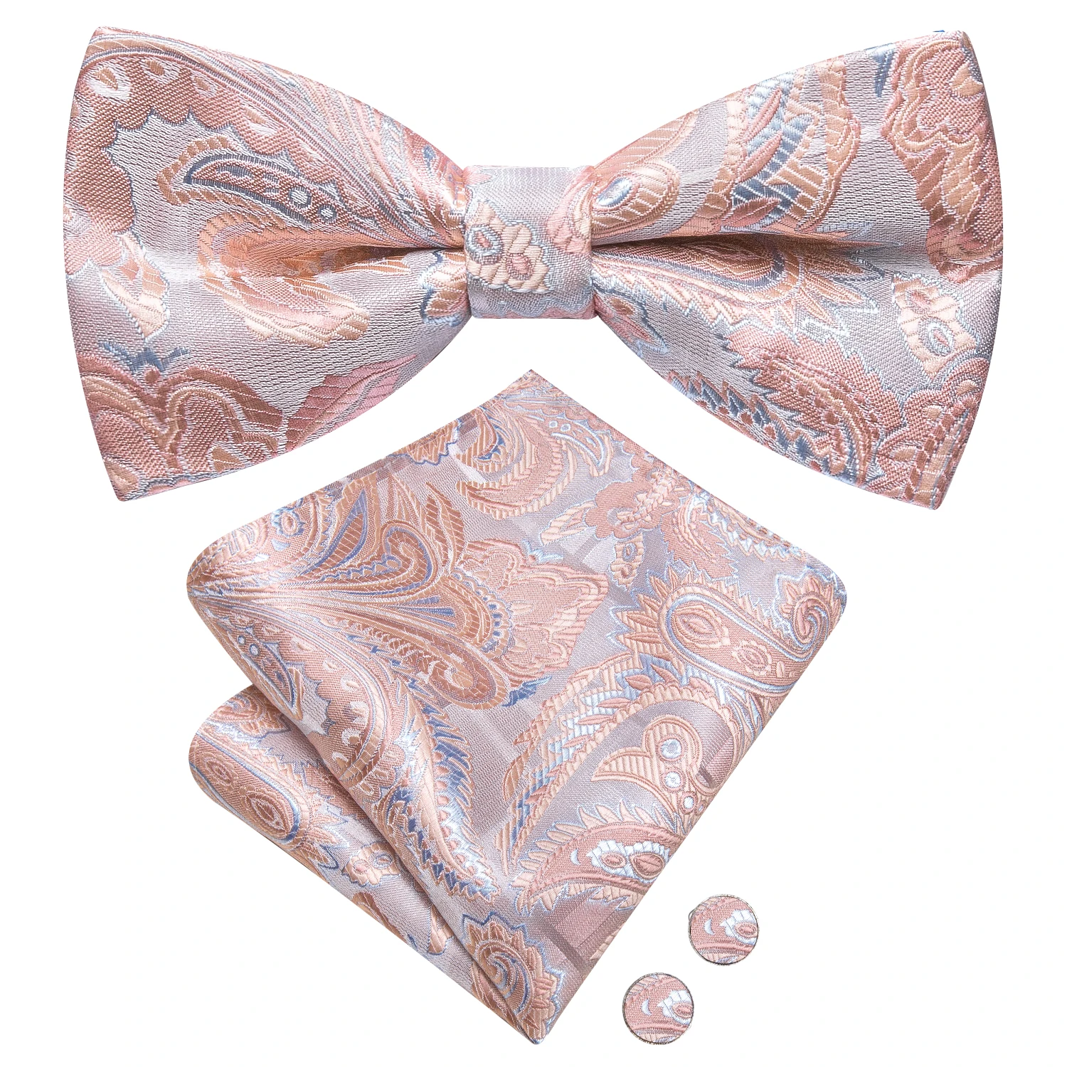 

Hi-Tie Floral Pink Blue Men Bow Tie Hankerchief Cufflink Pre-tied Silk Butterfly Knot Bowtie for Male Business Party Wholesale