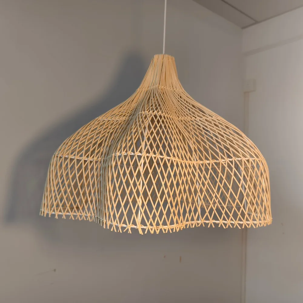 Japanese Style Wabi-sabi Retro Rattan Chandelier Creative Living Room Restaurant Box Pendants LIghts Hotel Living Room Lamps LED