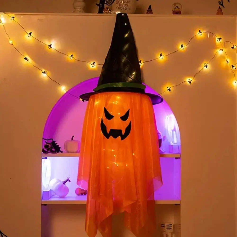 

Светодиодная светящаяся игрушка, страшные светодиодные украшения на Хэллоуин, тыква, призрак, ведьма, шляпа, подвесные украшения с предустановленными огнями