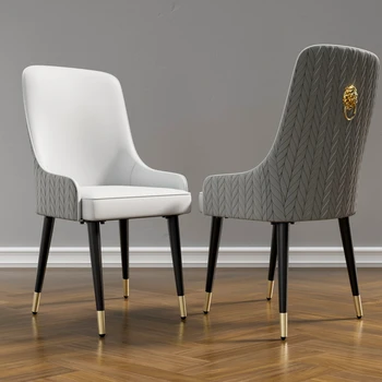 2-Piece Luxury Upholstered Dining Chairs High Tufted Back Lion Head Pull Ring Microfiber & Silicone Leather Kitchen Chairs