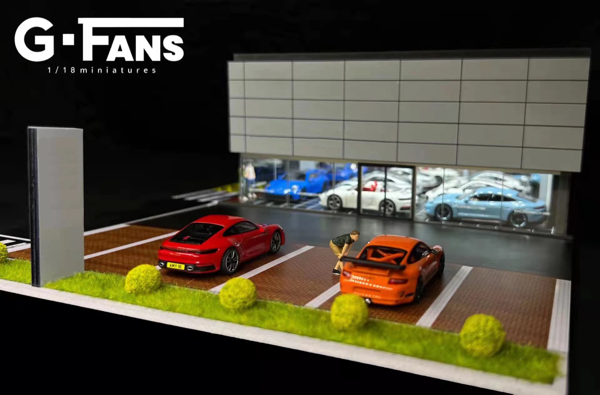 1:64 G Fans Car Dioramas Parking Lot Led Lights Vehicle Display Collection Display Usb Connector Car Store Models 3