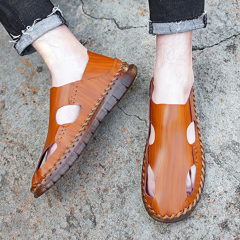 

Сандалии мужские кожаные, дышащие, с закрытым носком, легкие, Нескользящие, летняя обувь для активного отдыха и походов