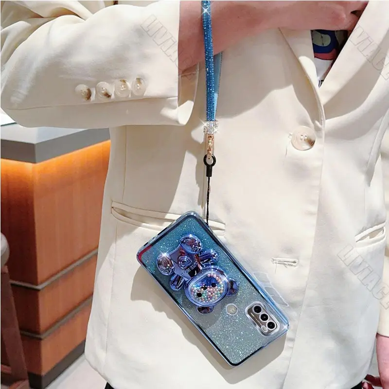 Diamond Glitter Bear Holder Case with Stand - Sparkling Strap Cover