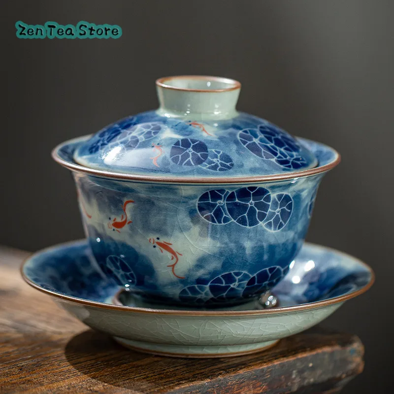 Jingdezhen Ceramic Sancai Cover Bowl Set Ailian Said Cold Kiln Handmade Tea Bowl Tea Cup Single Anti-hot