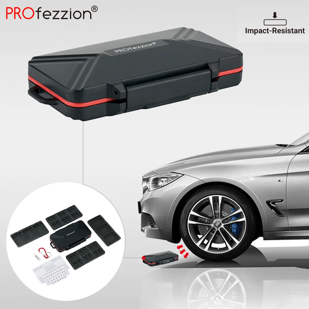 Profezzion-intempéries Cartão de Memória Maleta Suporte de Armazenamento para sd Micro sd cf Cfast Xqd Nano Sim Huawei 48 Slots