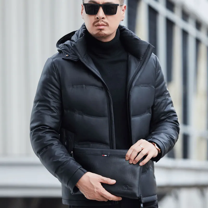 YX-6627 Men's Winter Genuine Leather Down Jacket White Duck Down Filling Thick Coat High-end Jacket Fashionable