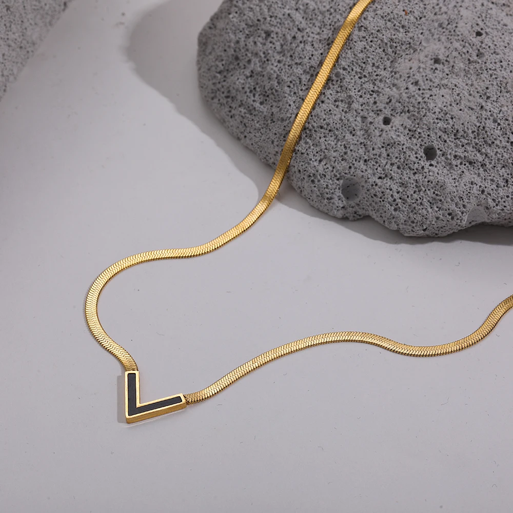 Trendy Gold Color Stainless Steel Snake Chain Necklace for Women Korean Simple V Blade Bone Clavicle Chains Necklaces Jewelry