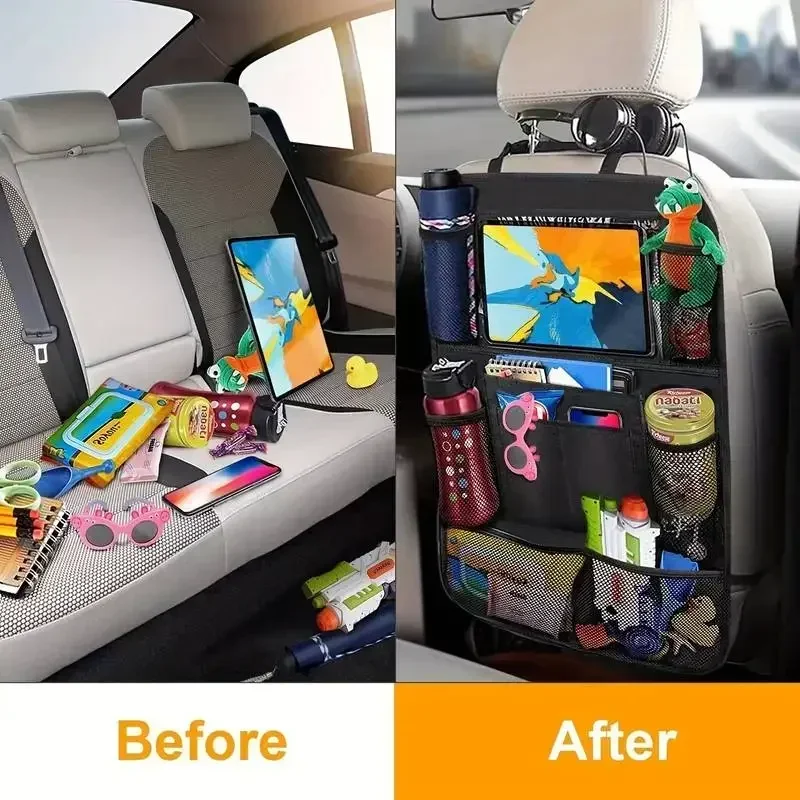 Car Backseat Organizer with Touch Screen Tablet Holder Auto Back Seat Storage Cover Protector for Travel Road Trip Kids Toddlers