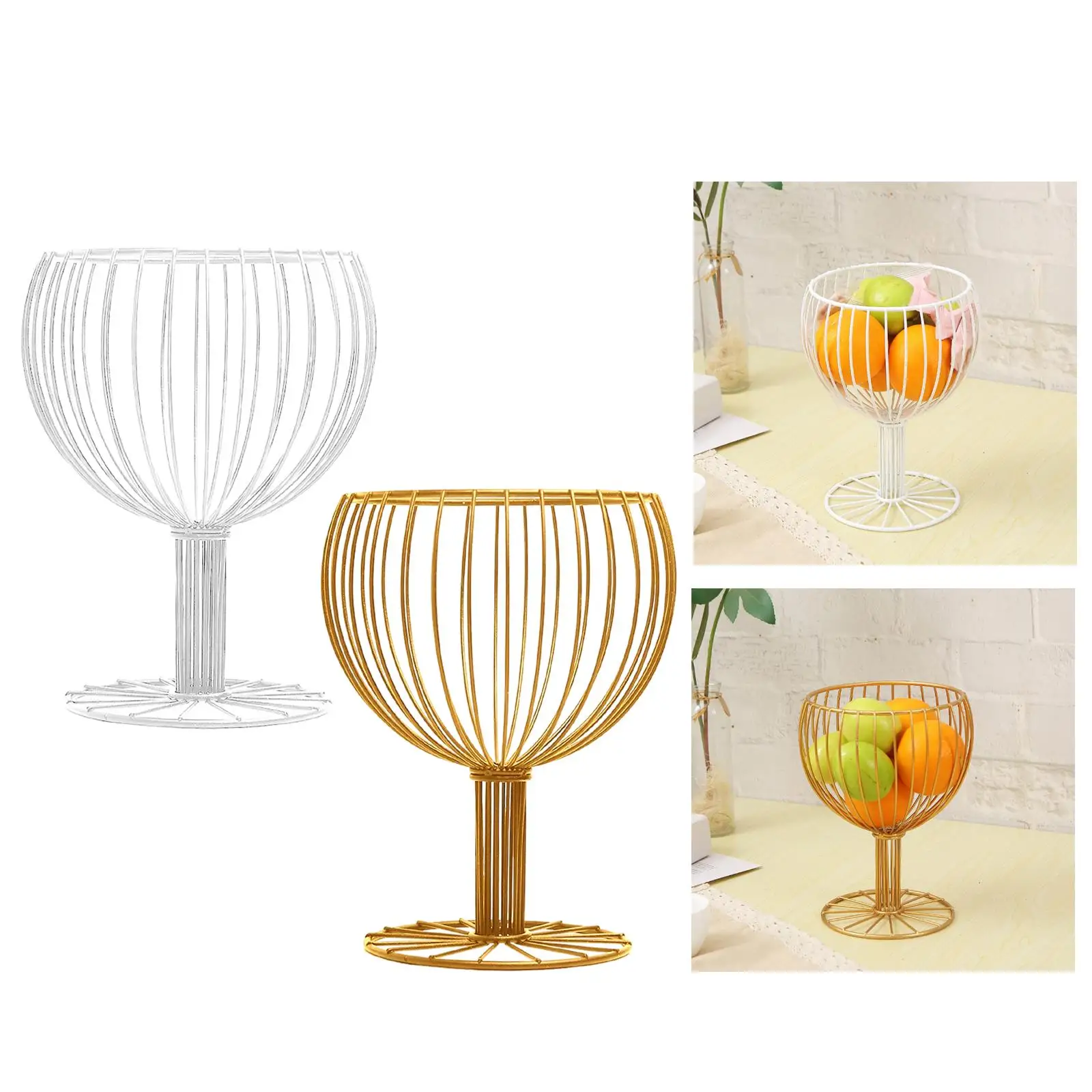 Iron Art Fruit Basket Goblet Shape Decorative Table Display Plate Basket Serving Bowl Storage Baskets for Kitchen Centrepieces