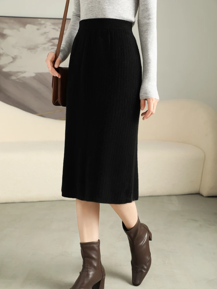 Naiste 100% Meriinovillast poolpikk seelik peene pikitriibuga M-XL 2