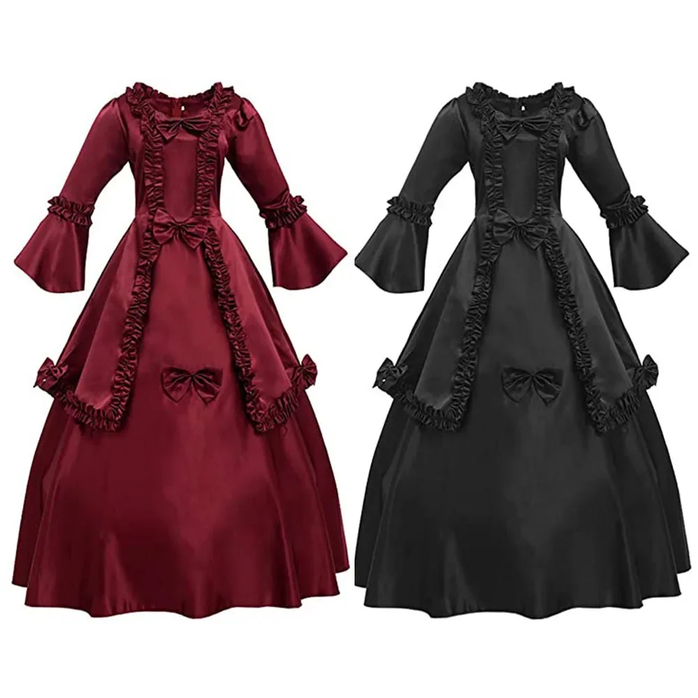 

2022 New Lace Stitching Women Dress Long Large Bell Sleeve Medieval Retro Dress Court Retro Europe Palace Gown Big Swing Dress